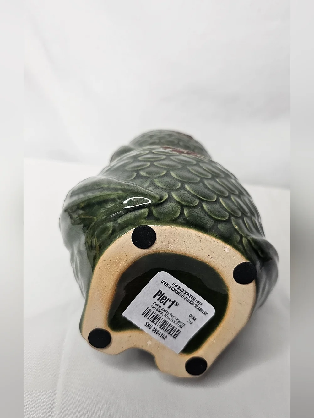 Pier 1 Imports Green Glazed Ceramic Double Owl Vase Figurine Boho Decor 8.5